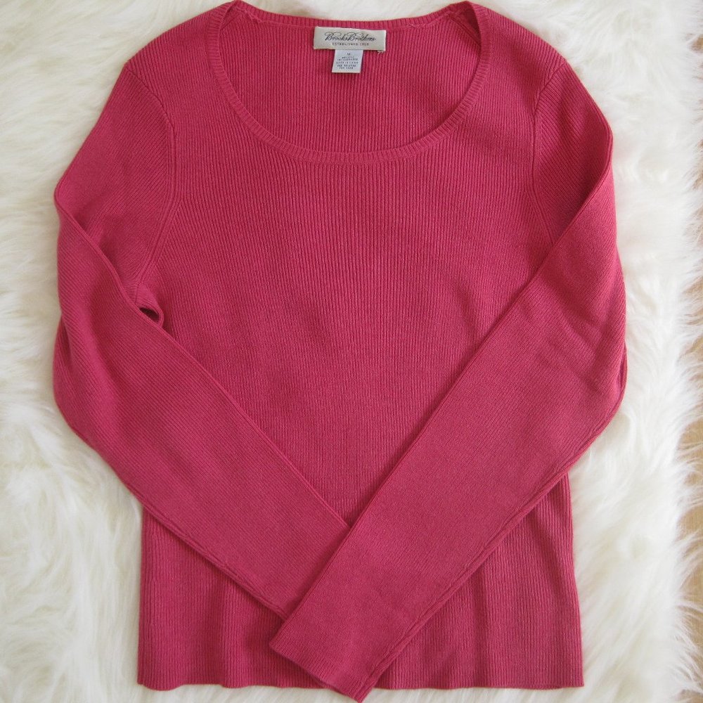 Brooks Brothers Women's Pink Cashmere Silk Ribbed Sweater M Barbiecore Raspberry